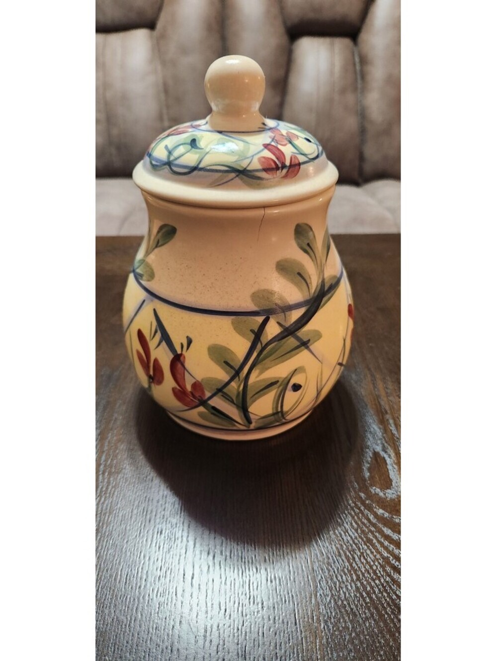 Vtg Gail Pittman Hand-Painted Ceramic Canister / Jar – "Maypop" Pattern